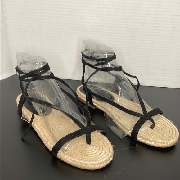 Banana Republic Sandal Womens 8.5 Black Espadrille Lace Up Sandal Flats Open Toe - Picture 1 of 13